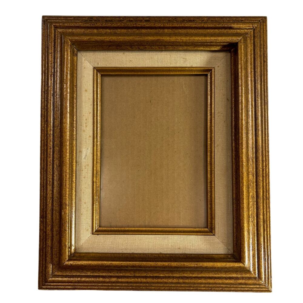 Vintage 6x10" Gold Ornate Picture Frame w/ Linen Liner Art Avenue Wood Fits 4x6"